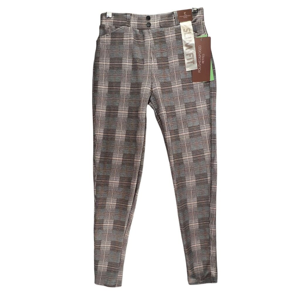 NWT Polished & Poised Pants Plaid Petite Slim Pull On Trousers Stretch Soft PM